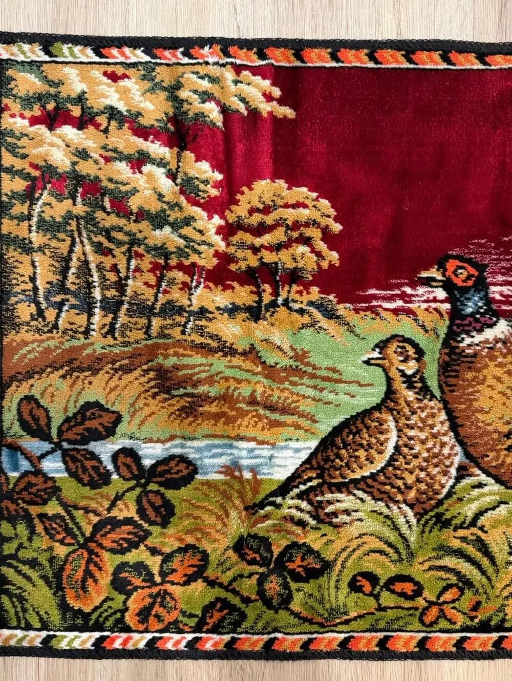 Vintage Pheasant Tapestry Made In Italy Great Shape 38x19” Velvet